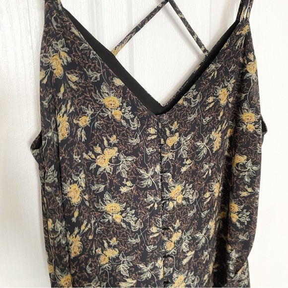 FRANK AND OAK BLACK FLORAL BELTED WIDE CROPPED LEG SLEEVELESS JUMPSUIT - XS - Picture 3 of 10